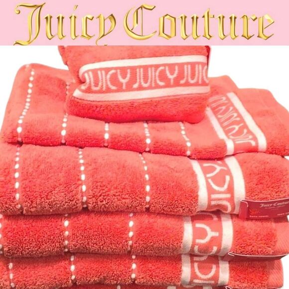 Juicy Couture Home Juicy Logo Textured  Bath & Towel Set - Picture 1 of 10